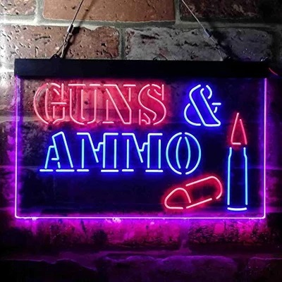 Guns & Ammo Shop Dual LED Neon Light Sign